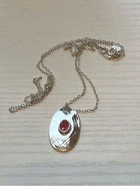 LUCKY TEAM Cannes France Sterling Silver Organic Ruby Pendant Necklace